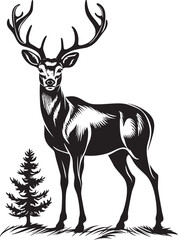 Vintage Reindeer Wonder Retro Christmas Vector Logo Illustration Retro Reindeer Festiveness Vintage Christmas Vector Logo Design