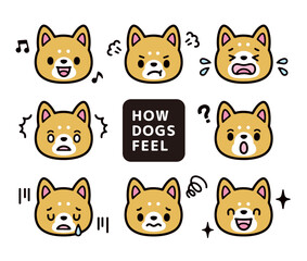 Cute dog character expression illustration set