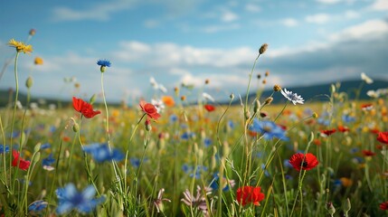 summer and spring flower grass field, wildflower field