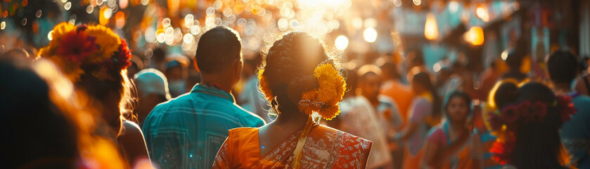 A broad festival celebrates with mixed traditions, showcasing the diverse beauty of cultures - obrazy, fototapety, plakaty