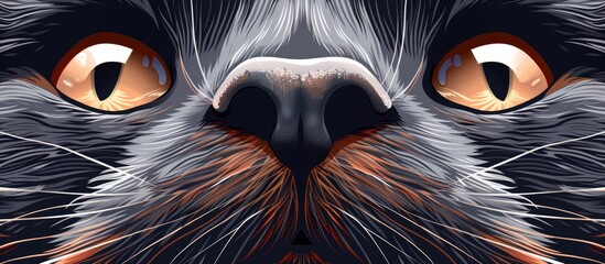 A close up of a Felidaes face with orange iris eyes, whiskers, and fur. The cats snout and eyelashes are highlighted in this terrestrial animal event - obrazy, fototapety, plakaty