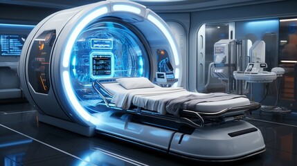 Futuristic 3D healthcare scene with advanced medical tech vibrant