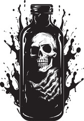 Zombie Bourbon Bliss Whiskey Bottle Vector Logo with Undead Twist Whiskey of the Dead Zombie Embracing Bottle Vector Design