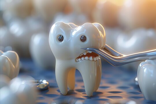 A wisdom tooth character undergoing gentle extraction