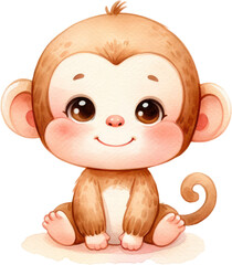 a watercolor cute baby monkey clipart.