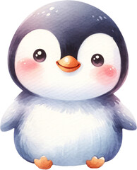 a watercolor cute baby penguin clipart.