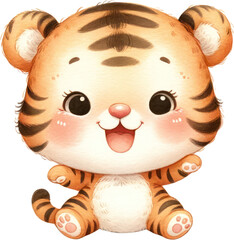 a watercolor cute baby tiger clipart.