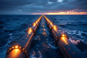 Large Pipe in Middle of Body of Water - obrazy, fototapety, plakaty