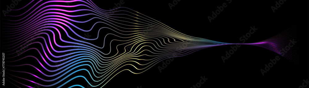 Aufkleber Abstract background with vivid color glowing geometric wavy spiral lines particle. Modern minimal trendy shiny lines pattern. Vector illustration