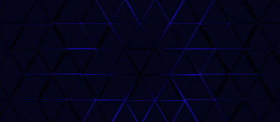 Abstract black and blue 3d triangle pattern background. Futuristic technology banner. Vector illustration