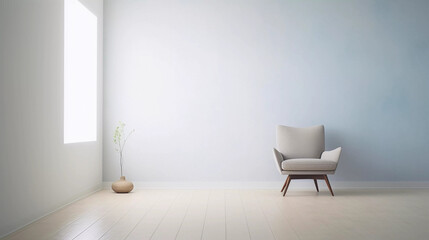 Minimalist home interior with pot and a chair, smooth and minimal decor