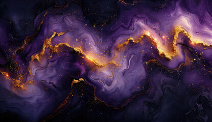 A digital art composition featuring an abstract background with dark purple and gold hues. Created with Ai - obrazy, fototapety, plakaty