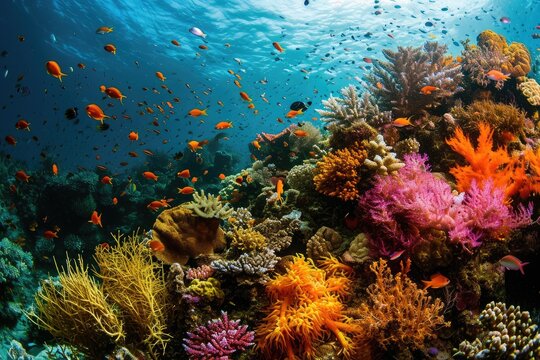Coral reef, A vibrant coral reef teeming with marine life in the Philippines, AI generated