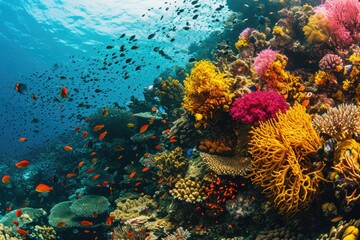Naklejka na ściany i meble A vibrant coral reef with diverse marine life, AI generated image