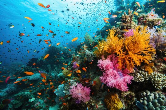 A vibrant coral reef teeming with marine life in the Philippines. --ar 3:2 --v 6 Job ID: 0cb5e5a5-d3be-45ef-85be-c69615ac8a57