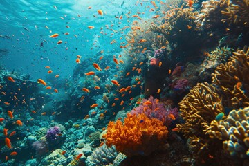 Naklejka na ściany i meble Coral reef, A vibrant coral reef teeming with marine life in the Philippines, AI generated
