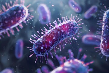 Obraz premium Vibrant Microscopic Organisms Illustrating Infectious Disease Transmission and Microbiology Concepts