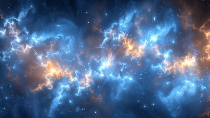  Image of star clusters in the night sky with yellow and blue hues