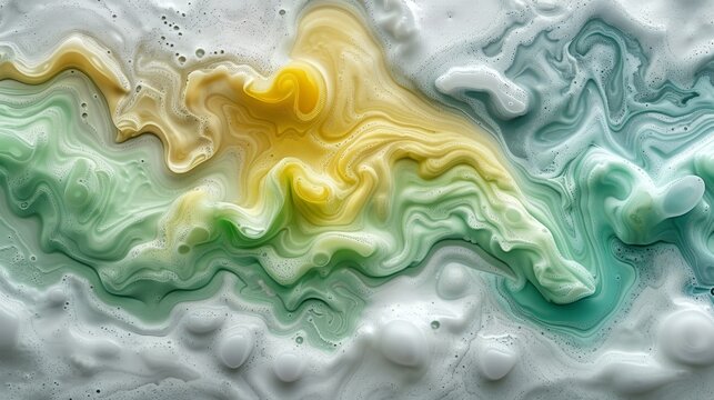   A zoomed-in image of a patterned surface featuring yellow, green, and yellow hues intertwined in a swirling design