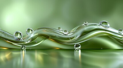   A cluster of water droplets hovering above a verdant background with a gentle green hue