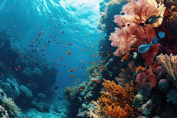 Fototapeta na wymiar A vibrant underwater scene capturing the Great Barrier Reef in Australia , AI generated