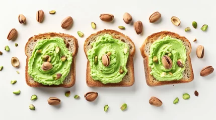 Fotobehang Toasts with tasty pistachio cream and nuts © JH45
