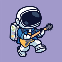 vector illustration design of cute astronaut playing guitar