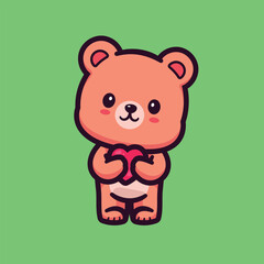 Obraz premium vector illustration of cute design of cat and love bear