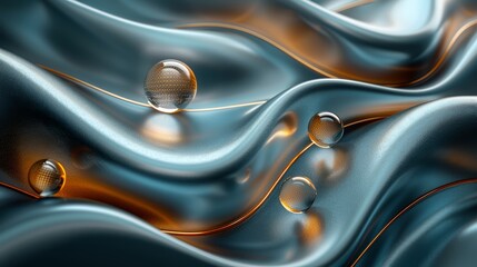   Bubbles float on golden-blue wave, reflecting light