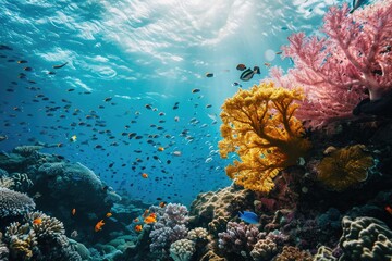 Obraz premium A vibrant underwater scene capturing the Great Barrier Reef in Australia , AI generated