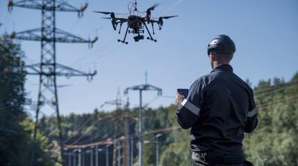 With the Help of Drones, Electrical Engineers Observed the Planning Procedures, Producing Electricity at High-Voltage Conductors. Generative AI