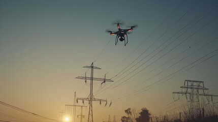 Drone Flying Over Power Plants. Generative AI.