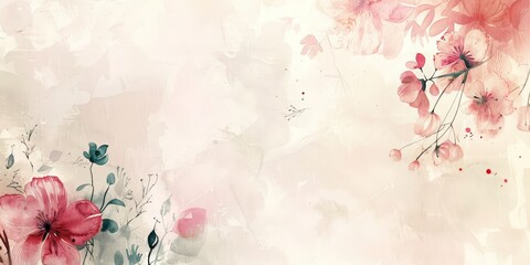 Soft watercolor floral background with delicate pink blossoms,free space for text