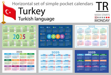 Turkish horizontal set of pocket calendar for 2025. Week starts Monday