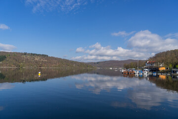 Landscape view from the dam wall at the lake Edersee in germany