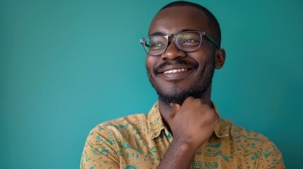 Happy Ethnic Man Smiling Against Blue Background. Generative AI.