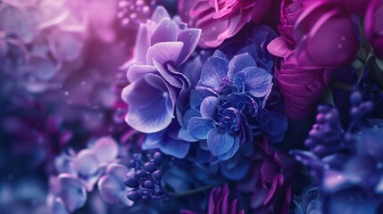 A close up of a bouquet of flowers with a purple hue
