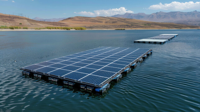 Photovoltaic Plantation On The Water Of A Swamp. Generative AI