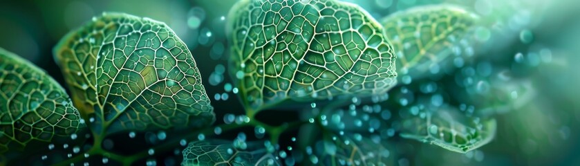 Transform a stock photo of a leaf's intricate network under a microscope  - obrazy, fototapety, plakaty
