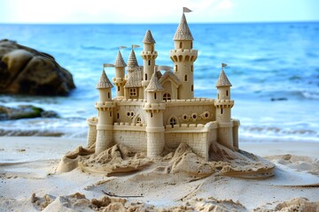Sandy castles or stone fortresses architectural wonders against the sea