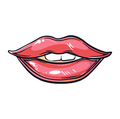 Woman's mouth with colorful lips and a smile in the style of pop art