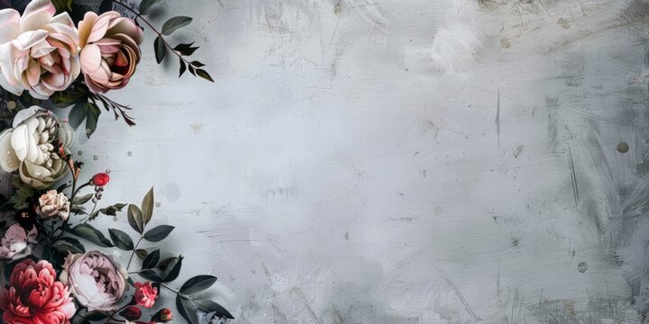 Elegant floral arrangement on a textured grey background,free space for text