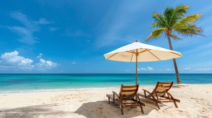 Fototapeta na wymiar Two Chair Beach Under Umbrella
