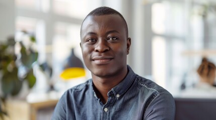 A charismatic young man smiles while situated in a professional office environment, indicating openness and positivity - obrazy, fototapety, plakaty