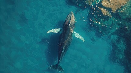 Fototapeta premium A humpback whale breaching from the deep sea. Extraordinary Creatures.