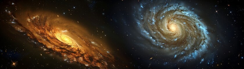  Two spiral galaxies are shown side by side