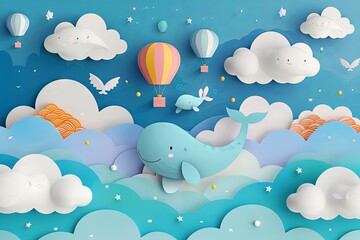 whale hot air balloon illustration