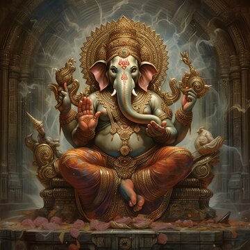 illustration of God Ganesha 3d blender render soft Colors Side view, Generative ai