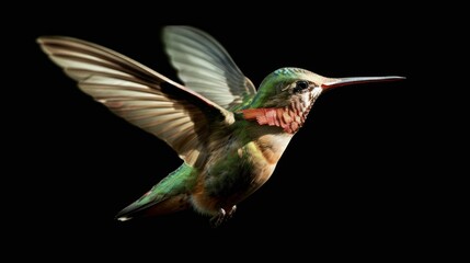 Naklejka premium Ruby-Throated Hummingbird in Flight Isolated on Black 
