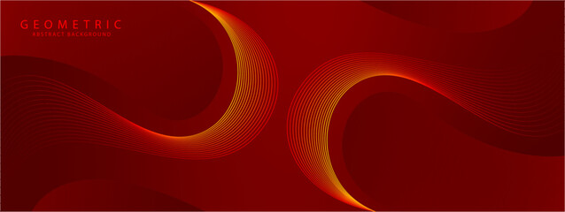 Dark red abstract background with shiny red and yellow gradient color geometric wave lines